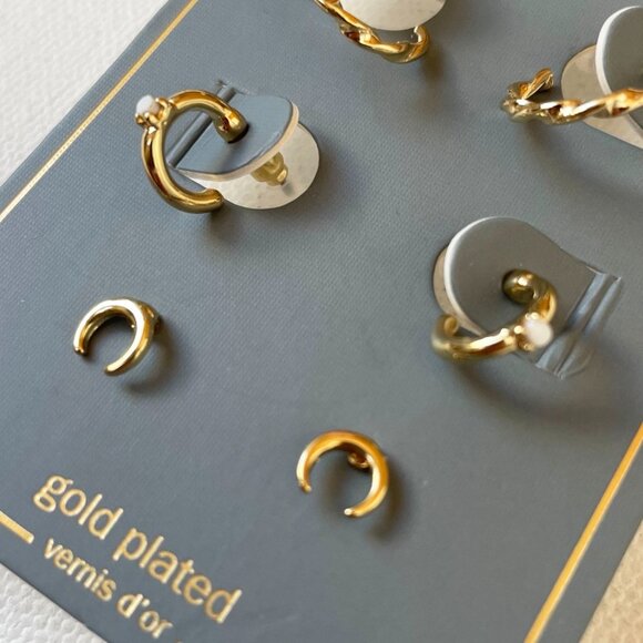 Real Gold Plated Cuff, Stud, and Hoop Earring Set - Picture 4 of 5